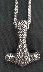 Vikinger Thors Hammer Anhänger Edelstahl Halskette Rabe Odin Drache Mjolnir KE73 - Bild 1 von 3