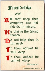 1907 Friendship ~ Quotes & Sayings by Shakespeare Posted Postcard - Picture 1 of 2