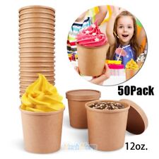 50 Pack 12oz Paper Ice Cream Dessert Soup Food Storage Meal Prep Cups with Lids