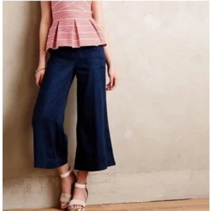 Pantaloni Anthropologie Level 99 Annabelle Navy Gaucho gamba larga misto lino 30 - Foto 1 di 16