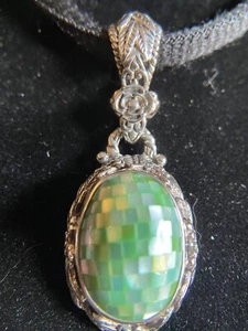 Sarda,Bali Made,Gorgeous,Sterling, Mother of Pearl, Green, Mosaic, Pendant - Picture 1 of 13