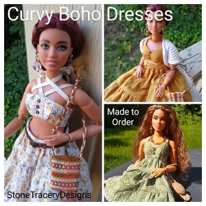 Boho Dress for 1/6 Scale Curvy Fashion Dolls - MADE TO ORDER - Picture 1 of 27