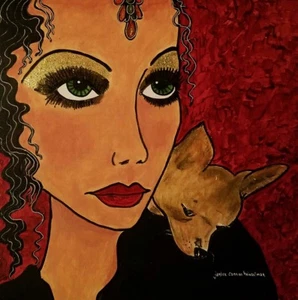 30er Make-up Hund Chihuahua Retro Hollywood inspiriert Metall Kunstdruck 9,875 x 10 - Bild 1 von 1