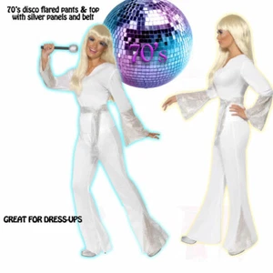 Ladies 60s 70s Pop Disco Dancing Queen Costume Retro Hippie White Go Go Girl - Picture 1 of 5
