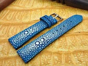 21mm/18mm Polished Stingray Leather Watch Band  Big Pearl Exotic Leather - Picture 1 of 11