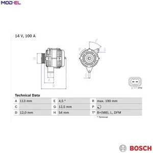 ALTERNATOR 0 986 081 410 FORALTERNATOR 0 986 081 410 FOR OPEL  13229990  1330850 - Picture 1 of 9