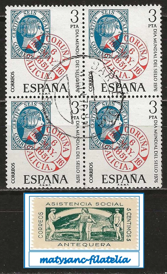 ESPAÑA 1976. EDIFIL 2318. SERIE COMPLETA EN BLOQUE DE 4 "DÍA DEL SELLO". VER. - Imagen 1 de 1