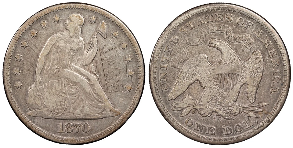 Libertad sentada 1870-CC 1 dólar (plata) #US106643 Foto 1 de 1