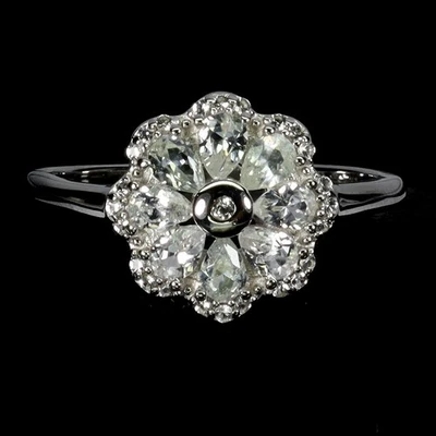 Black Friday 925 Sterling Silver Ring White Sapphire Ceylon 4x3mm Flower Size 8 - Image 1 of 4