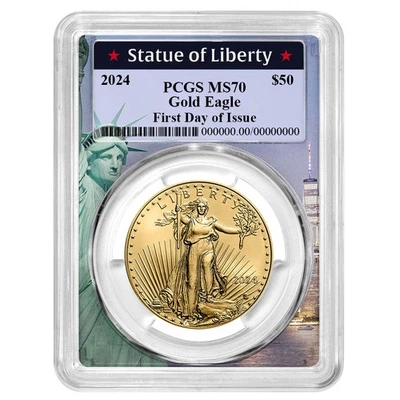 2024 $50 American Gold Eagle 1 oz PCGS MS70 FDOI Statue of Liberty Frame - Image 1 of 2