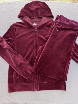 Conjunto de chándal Jones New York Sport para mujer de terciopelo borgoña chaqueta pantalones medianos pequeño Foto 1 de 4
