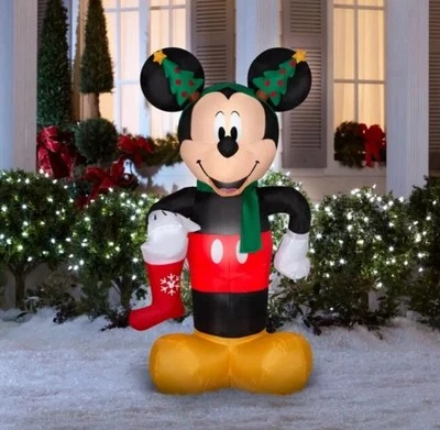 Gemmy Disney 6’ Mickey Mouse Stocking Airblown Inflatable Christmas Lighted LED - Image 1 of 4