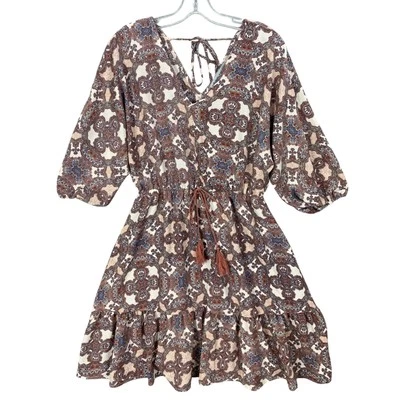 Absolutely Famous Vestido Boho Para Mujer Talla M Paisley Atado Atrás Manga Corta Primavera Foto 1 de 4