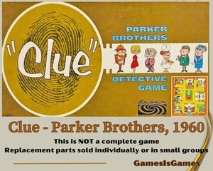 Board Game Parts: CLUE, Parker Brothers, 1960, replacement pieces - Picture 1 of 18