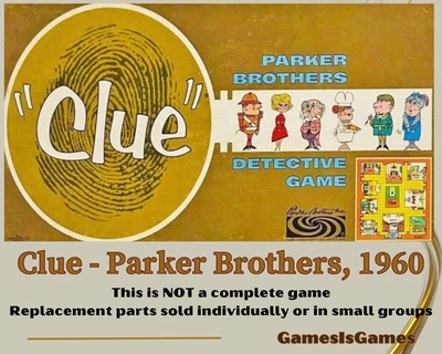 Board Game Parts: CLUE, Parker Brothers, 1960, replacement pieces - Image 1 of 2