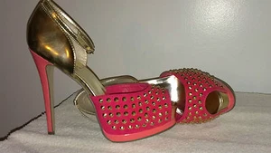 Pink and Gold Studded Heels - Picture 1 of 4