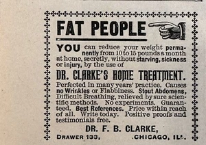 Anuncio impreso antiguo de tratamiento en el hogar Dr. Clarke’s 1896, Quackery Quack Meds - Imagen 1 de 1
