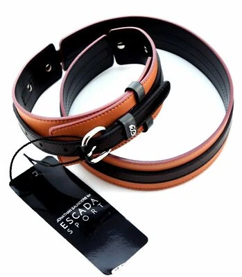 CINTURÓN de cuero con logotipo ESCADA tono PLATEADO hebilla/estudones talla 34 Hecho en Italia Nuevo $275 Foto 1 de 4