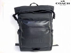 Coach Terrain Top Roll Large Black Leather Canvas Bookbag Backpack F24676 - Picture 1 of 16