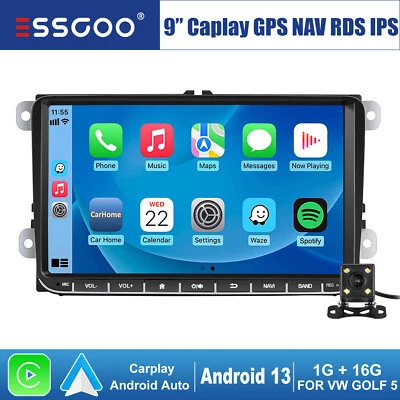9" Carplay Autoradio Android 13 GPS Nav Cam Per VW GOLF 5 6 PASSAT POLO 6R CADDY - Immagine 1 di 4