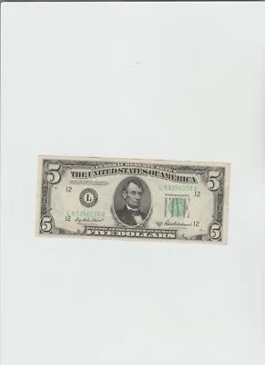 Nota de US$ 5 1950B MUITO nítida L63356256B levemente circulada - Imagem 1 de 4