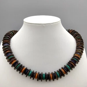 Coconut Shell Necklace Rainbow Wood Disc Beads 18" Vintage Estate Chunky Funky - Picture 1 of 7