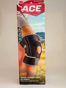 ACE Knee Adjustable Compression Support w Stabilizers, Black - Picture 1 of 2