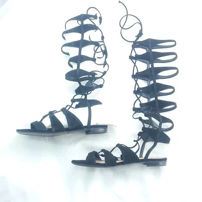 Sandalias de gladiador Schutz para mujer de cuero negro con punta abierta violeta talla 6B Foto 1 de 4