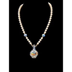Miriam Haskell Pendant Necklace Faux Pearl Urn 18" Bead Chain Patent Rare Piece - Picture 1 of 18