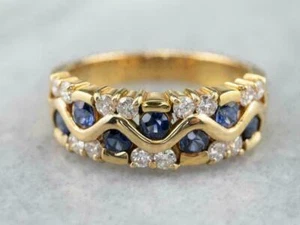 2Ct Round Cut Blue Sapphire Women's Wedding Band Ring 14K Yellow Gold Finish - Picture 1 of 10