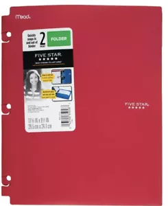 Five Star Snap-in Plastic Folder for Binders 2 Pocket Red- 4 In Lot - Picture 1 of 1