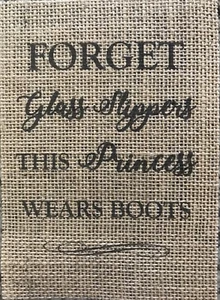 Burlap Forget Glass Slippers Princess Wears Boots Panel Wedding Cowgirl 5"x7" - Picture 1 of 1