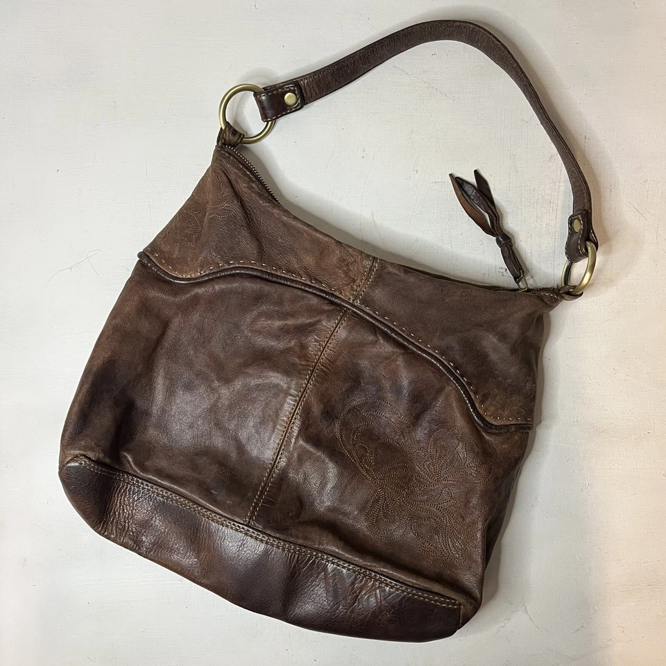 Bolso Cartera Scully Cuero Marrón Suave Bordado Western Boho Bolso de Mano para Mujer Foto 1 de 4