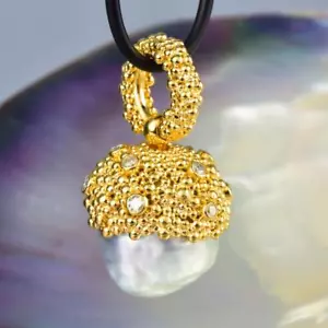 Gigantesco South Sea Pearl Pendant, Oro Vermiglio Argento & Diamanti 15.32g - Foto 1 di 12