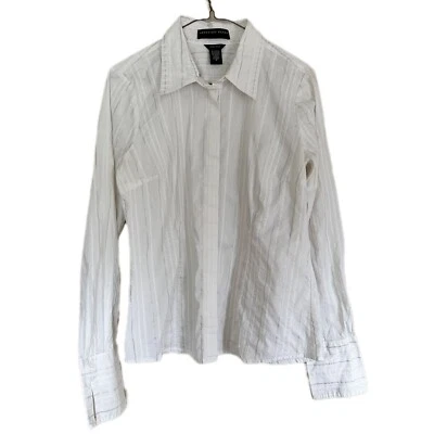 Camisa blanca a rayas Back To School talla 12 elástica para mujer  Foto 1 de 4