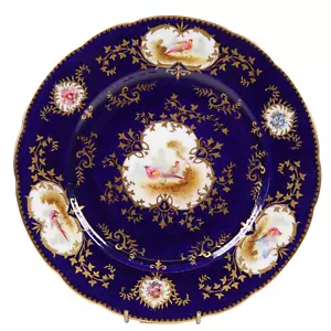 Coalport Plate Exotic Birds Scale Cobalt Bue F Howard T Goode London W23cm - Picture 1 of 10