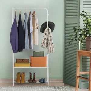 Riel de ropa 4 en 1 estante de ropa resistente con gancho colgante de almacenamiento de zapatos blanco - Imagen 1 de 7