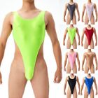 Men's Sexy Stretchy Glossy Sleeveless Bodysuit Underwear Jumpsuit Pink