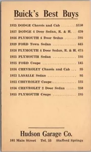 Postal Plymouth Dodge Chevy Ford Cars HUDSON GARAGE 1930 Stafford Stafford - Imagen 1 de 2