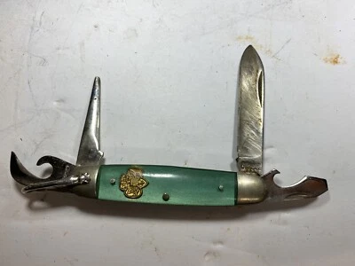 Винтажный складной карманный нож Kutmaster Girl Scout GS Utica NY зеленый с 4 лезвиями - Изображение 1 из 4