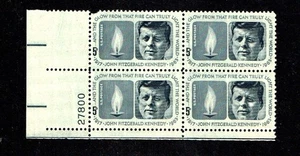 1964 U.S Commem 5c JOHN F. KENNEDY Plt #Blk of 4 Sc#1246 M/NH/OG. - Picture 1 of 1