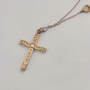 Vintage 12K Gold Filled Etched Cross and Pendant Chain - Picture 1 of 5