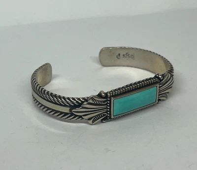 Carolyn Pollack 西南纯银绿松石袖口手链 6.5[115GRA — 第 1/4 张图片