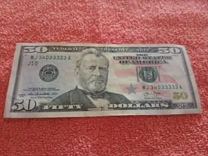 6 of a Kind Fancy Serial Number Note $50 Bill 2013 34033333 Very Cool  - Picture 1 of 5