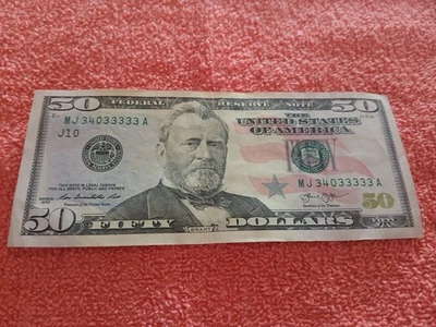 6 of a Kind Fancy Serial Number Note $50 Bill 2013 34033333 Very Cool  - Image 1 of 4