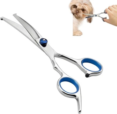 Pet Grooming Scissors, 6.7" Up Curved Dog 17CM, Blue Scissors  - Image 1 of 4