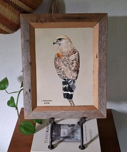 Claude Maberry Original Framed Painting Hawk 2002 Bird WWII Vet Folk Art - Picture 1 of 8