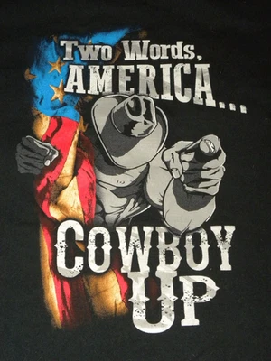 “Two Words: America… COWBOY UP” Tee – 2XL – Black – Wyoming West Designs - Image 1 of 4