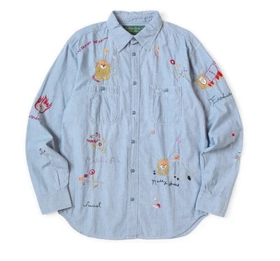 Nueva camisa de algodón con solapa bordada flor de león Kapital 25AW Foto 1 de 4