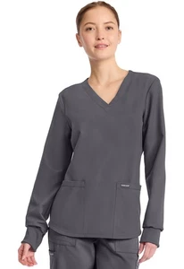 Cherokee Women's Scrubs Long Sleeve Modesty Top CK962A PWT Pewter Free Ship - Picture 1 of 5